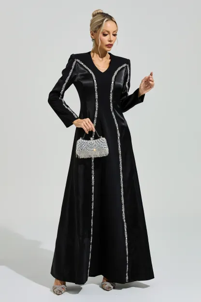 Sabin Black V-Neck Evening Dress