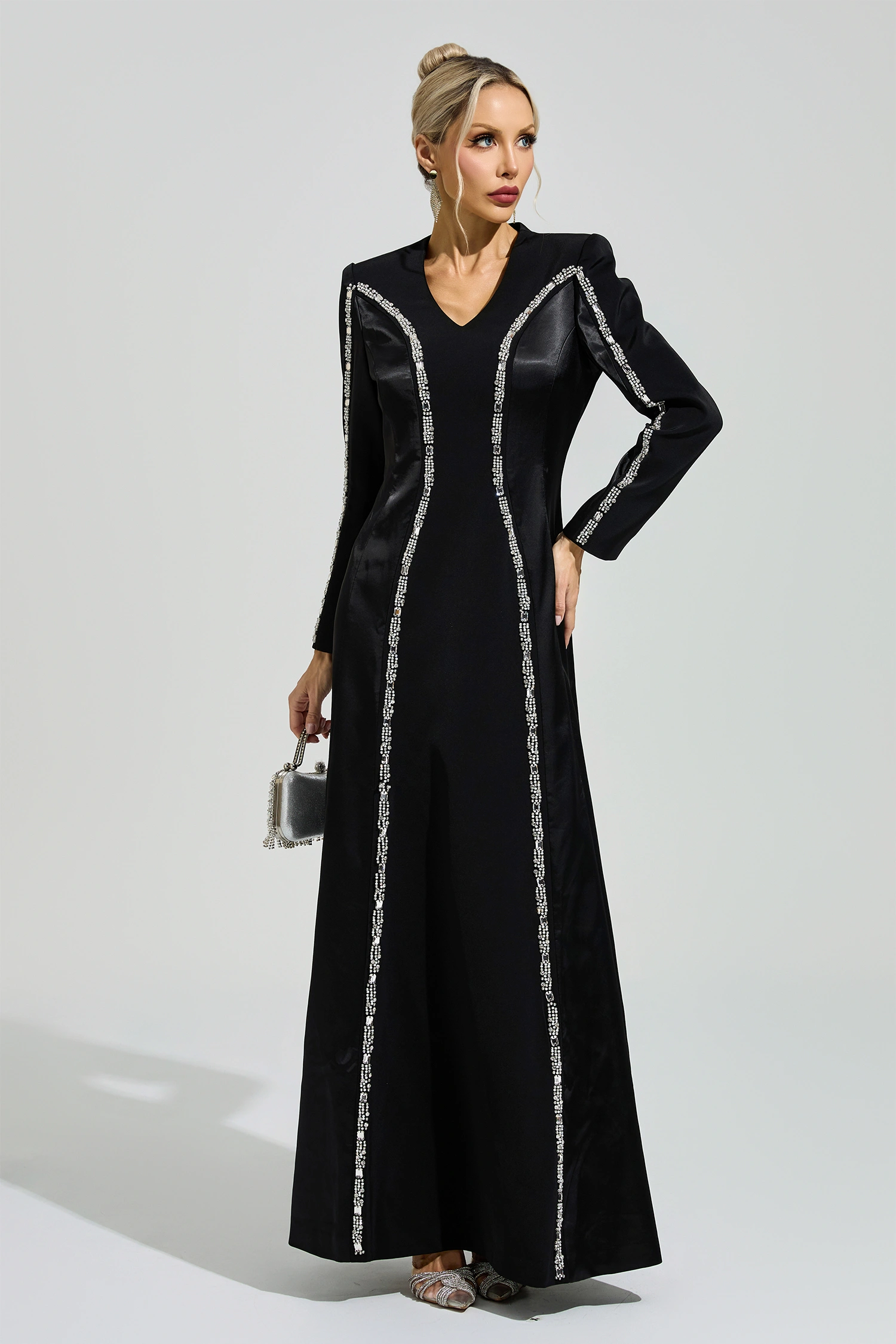 Sabin Black V-Neck Evening Dress