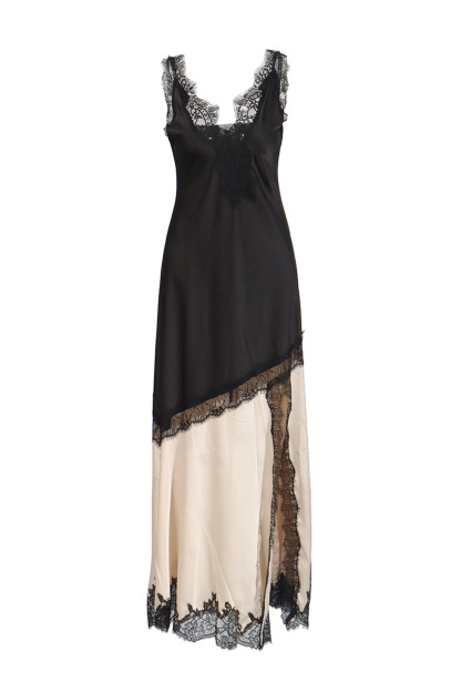 Bush Black Beige Contrast Lace Dress