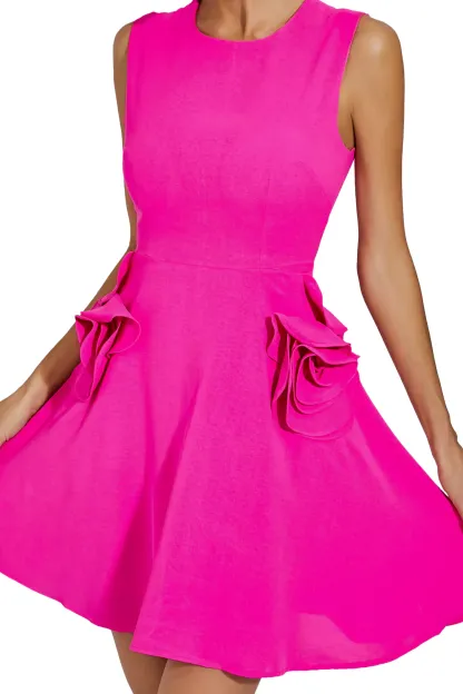 Phalaenopsis Rose Red Sleeveless Mini Dress