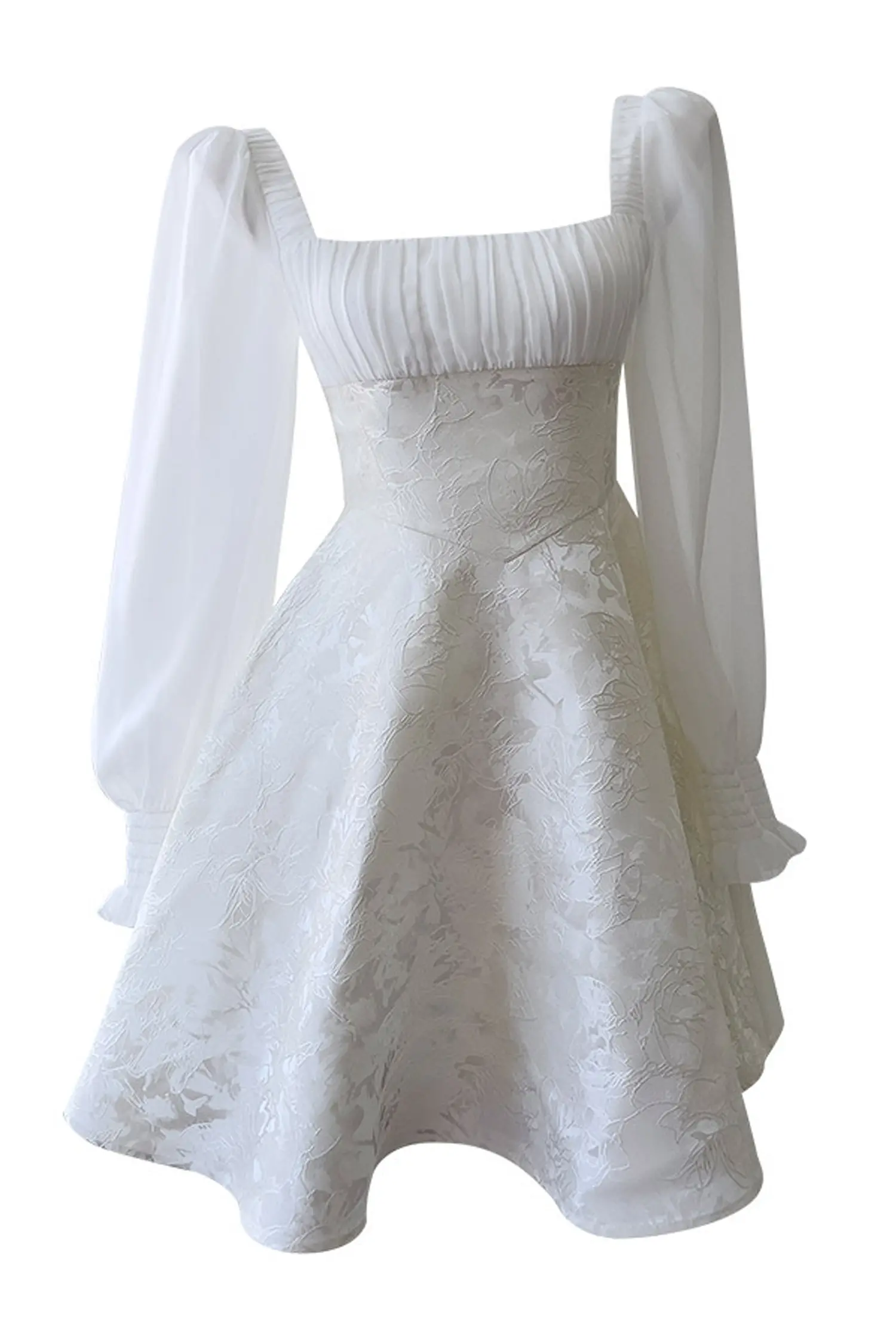 Doyle White Lantern Sleeves Mini Dress