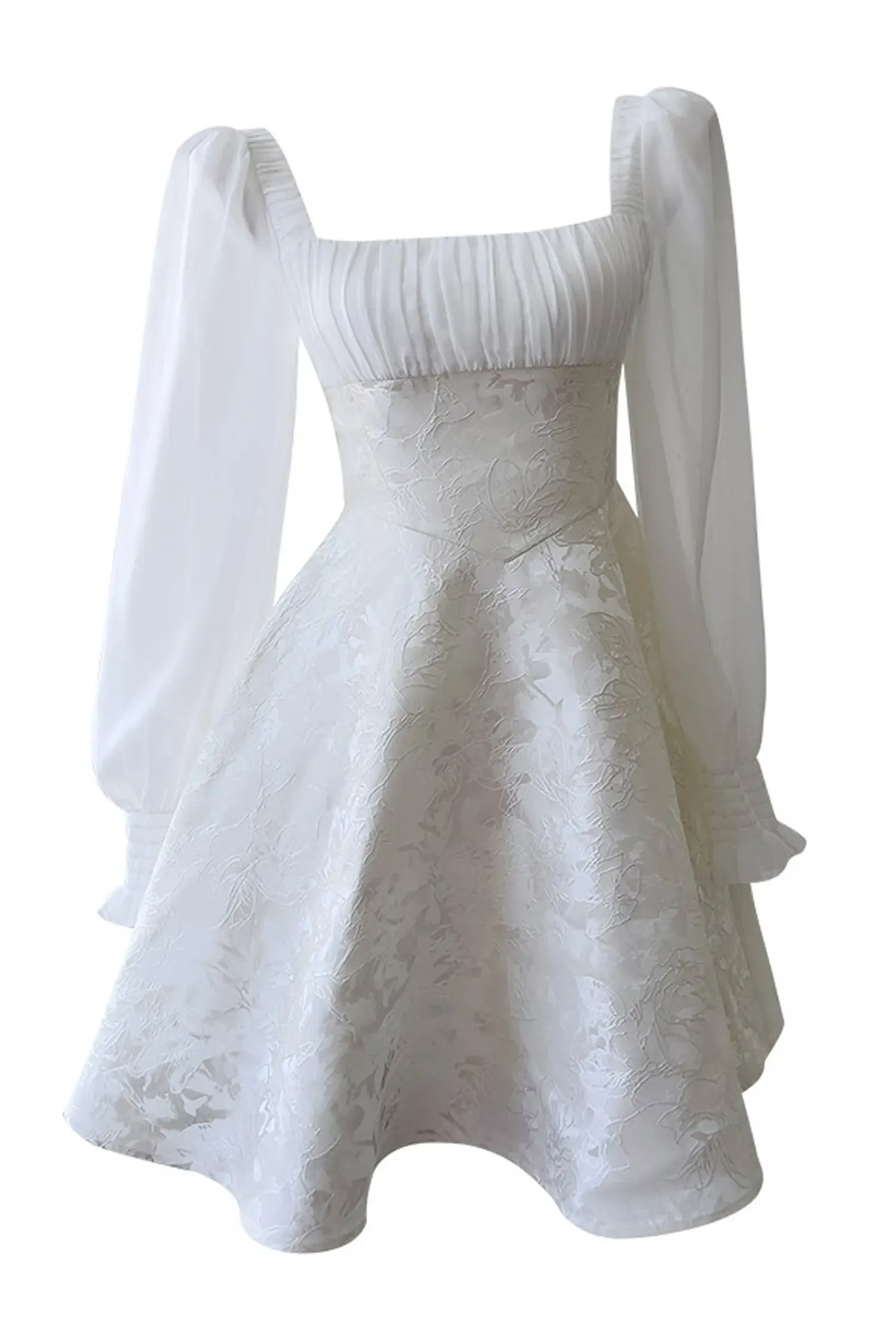 Doyle White Lantern Sleeves Mini Dress