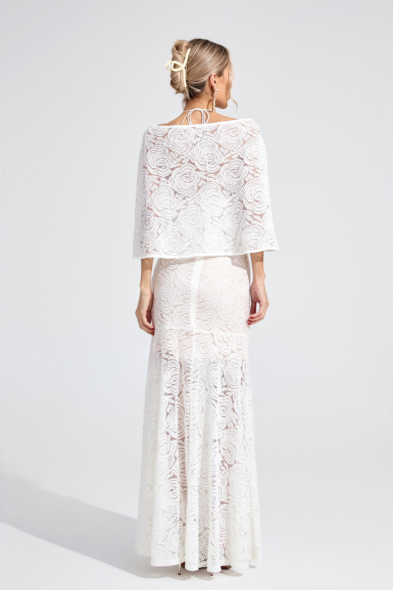 Ruby White Cape Maxi Dress