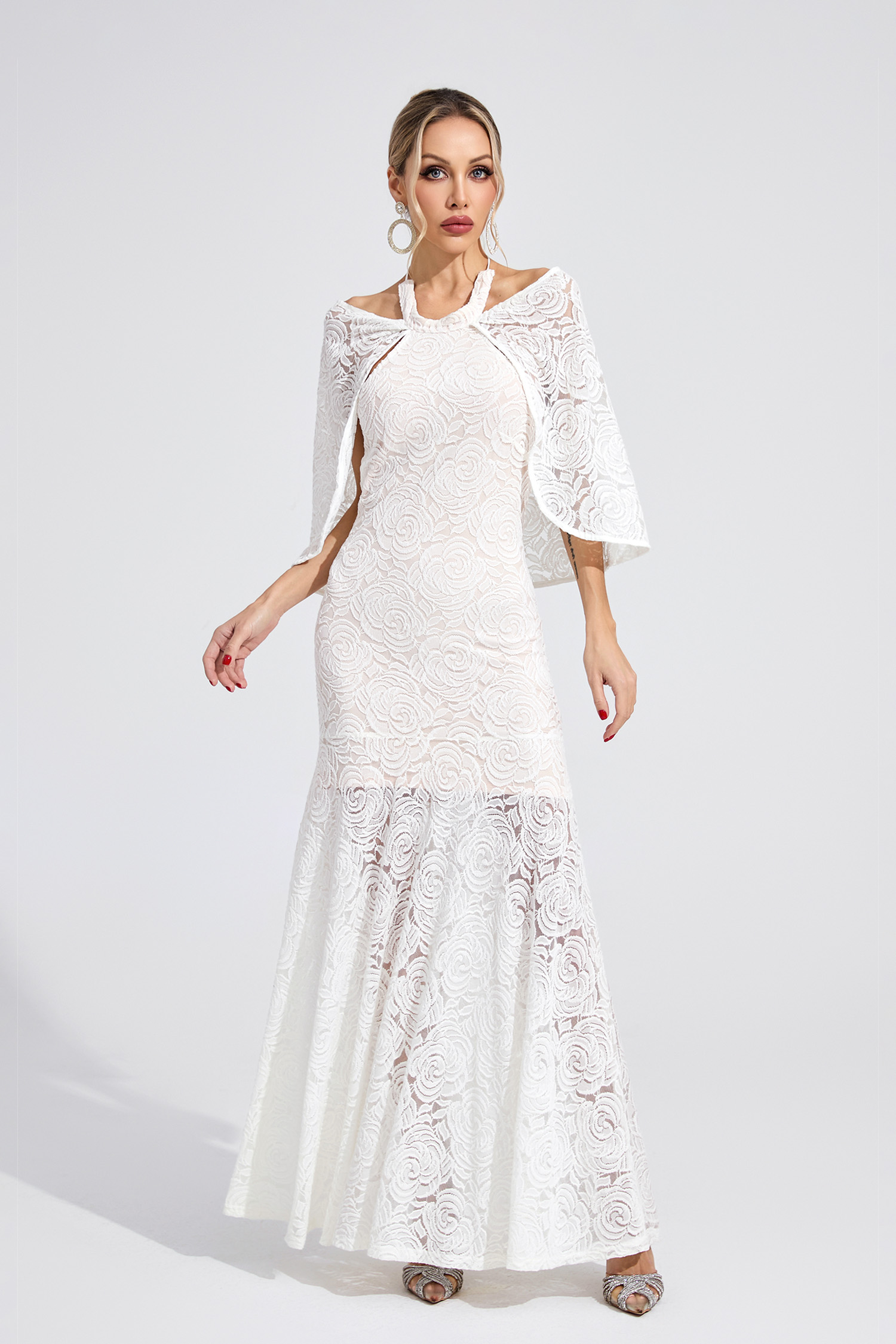Ruby White Cape Maxi Dress