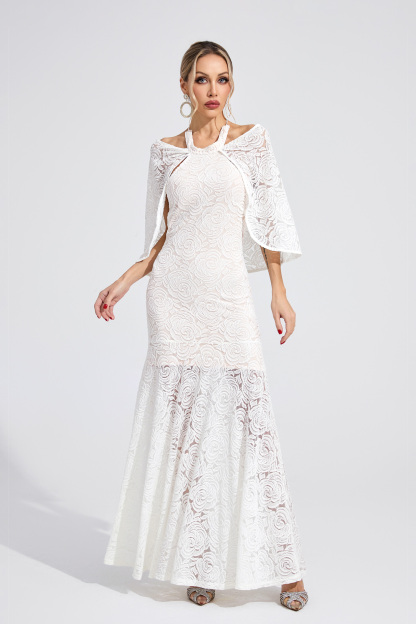 Ruby White Cape Maxi Dress
