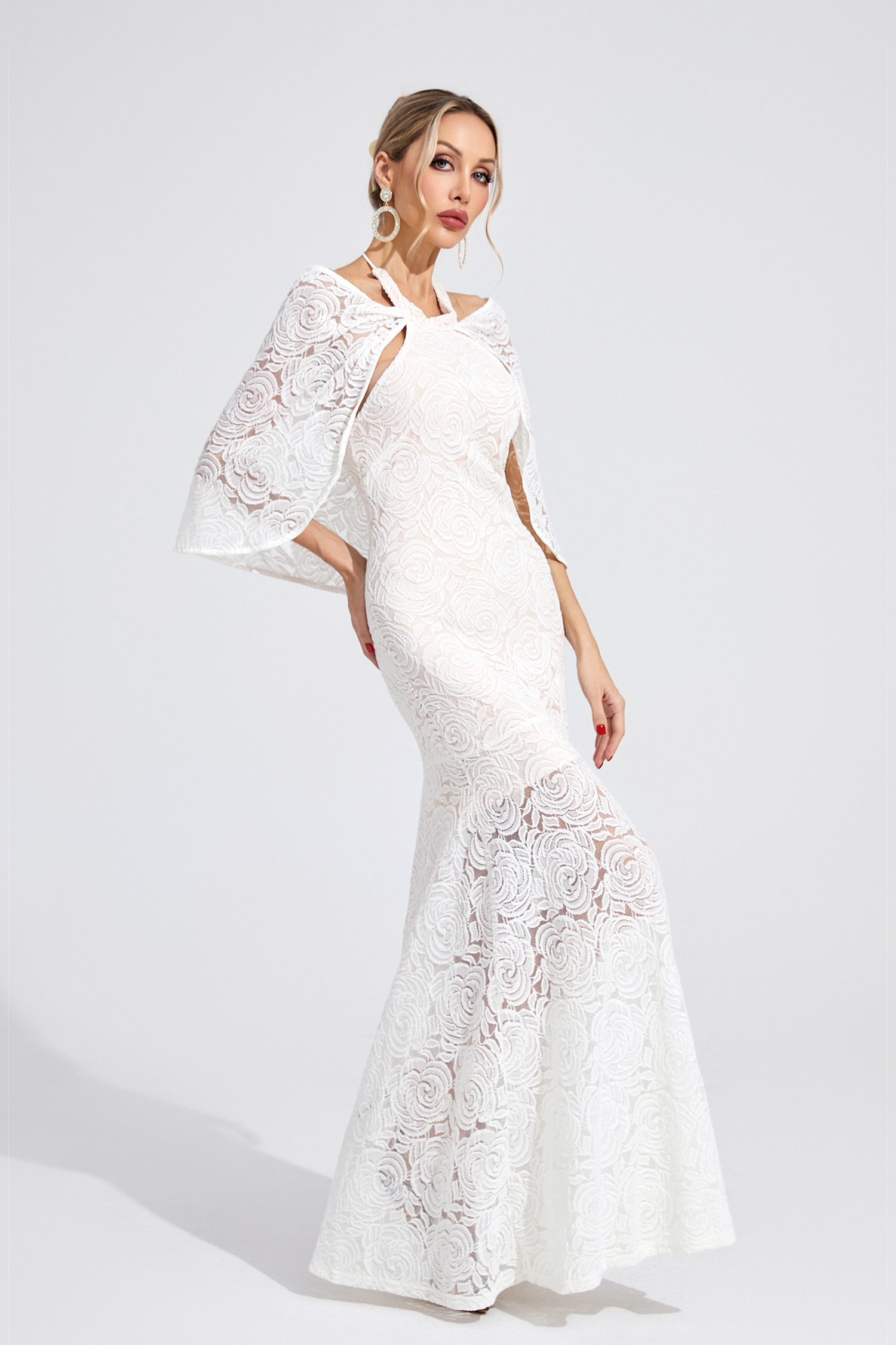 Ruby White Cape Maxi Dress