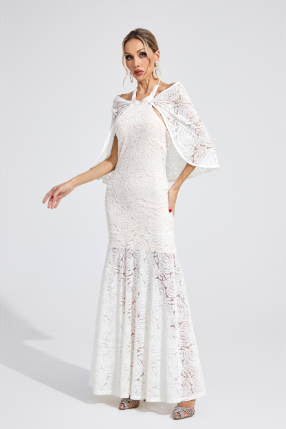 Ruby White Cape Maxi Dress