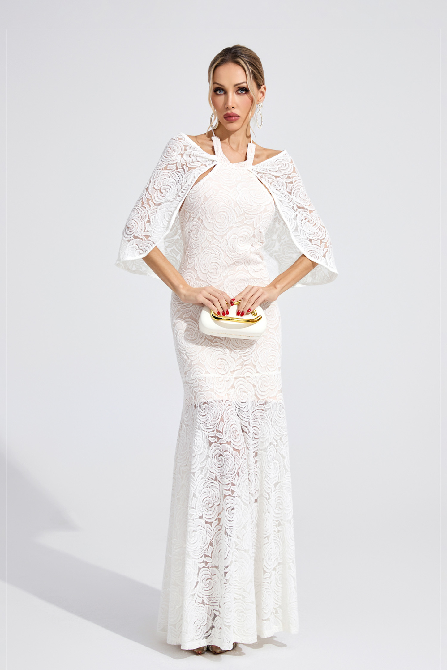 Ruby White Cape Maxi Dress