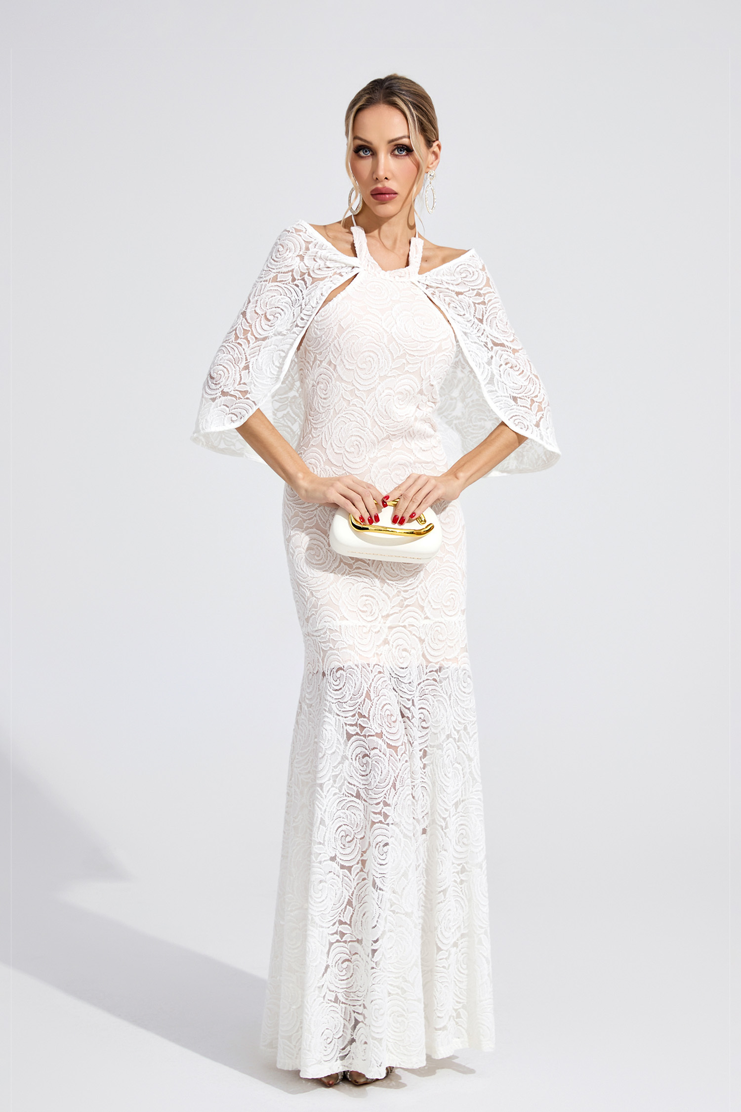 Ruby White Cape Maxi Dress