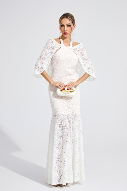 Ruby White Cape Maxi Dress