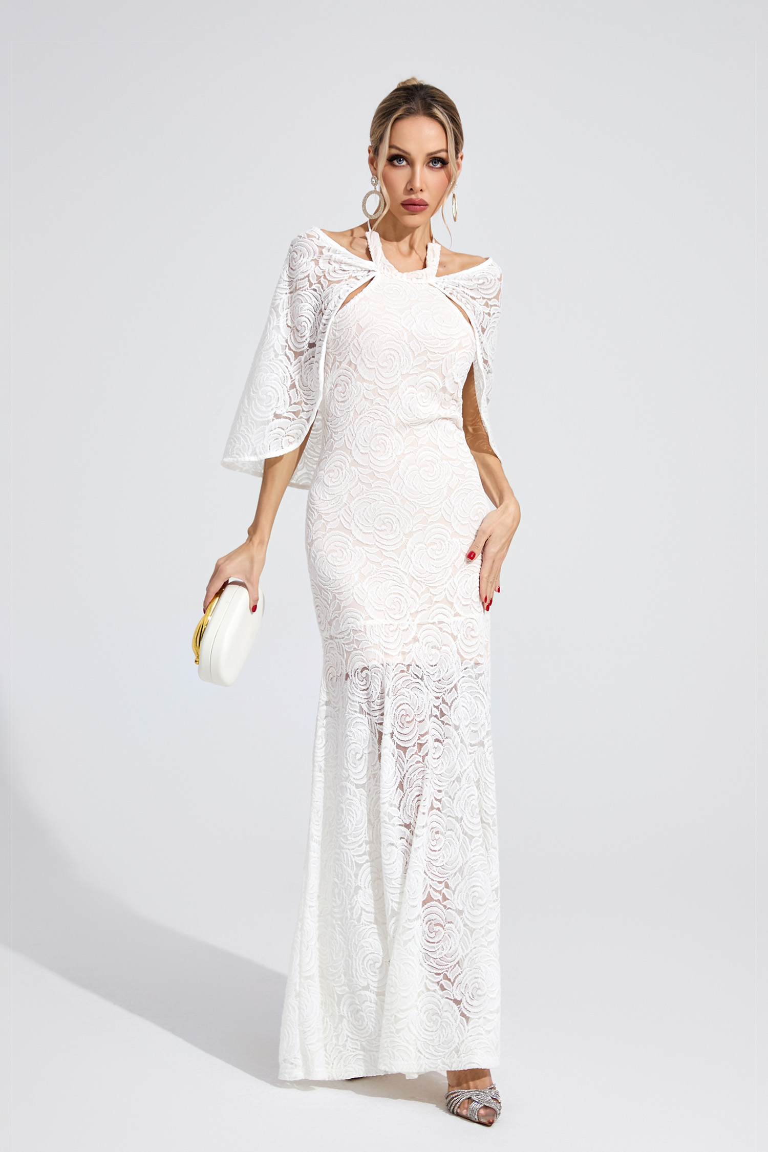 Ruby White Cape Maxi Dress