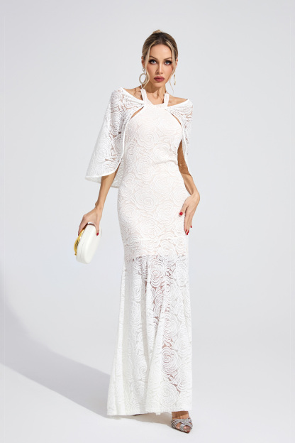 Ruby White Cape Maxi Dress