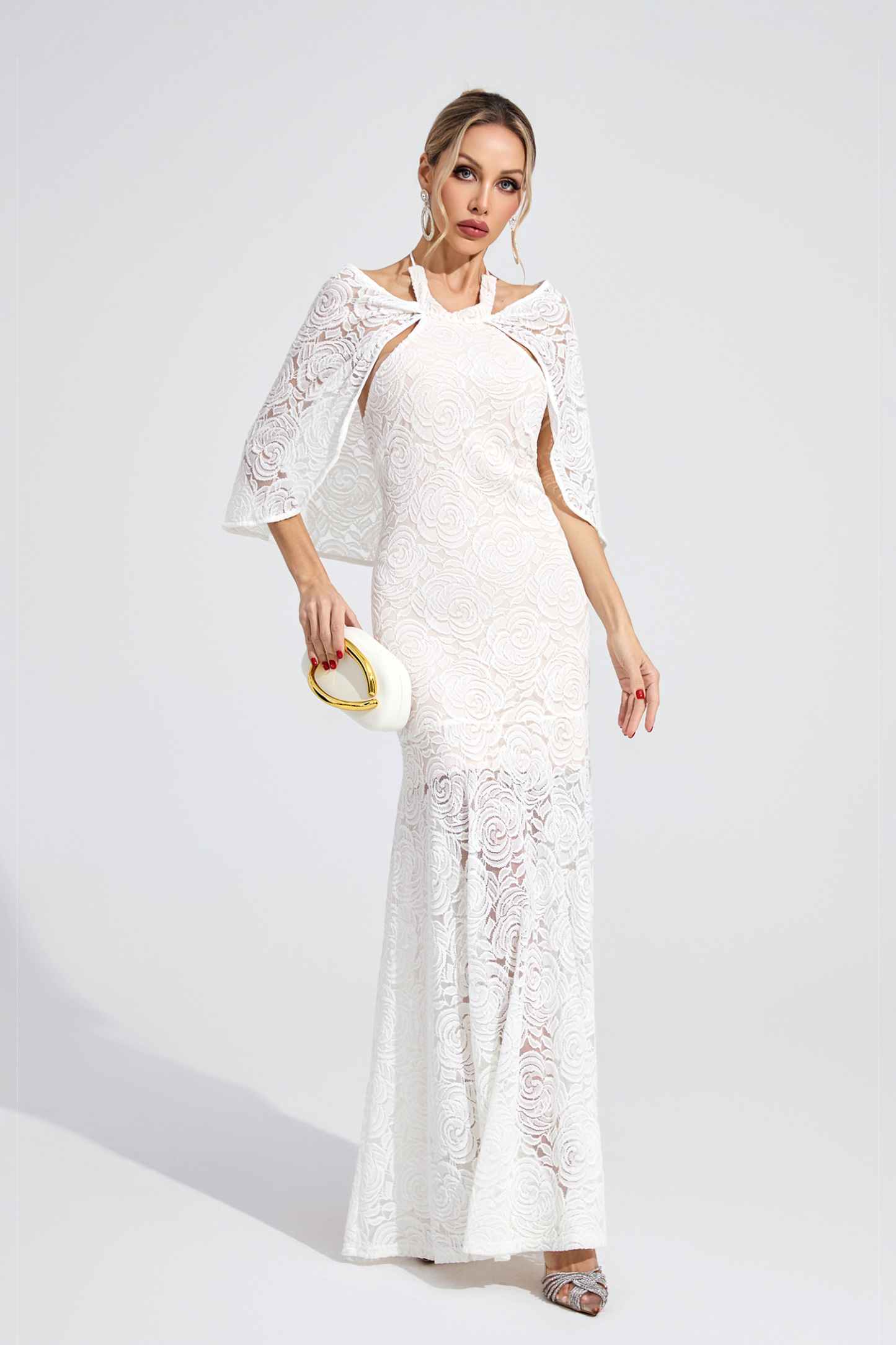 Ruby White Cape Maxi Dress