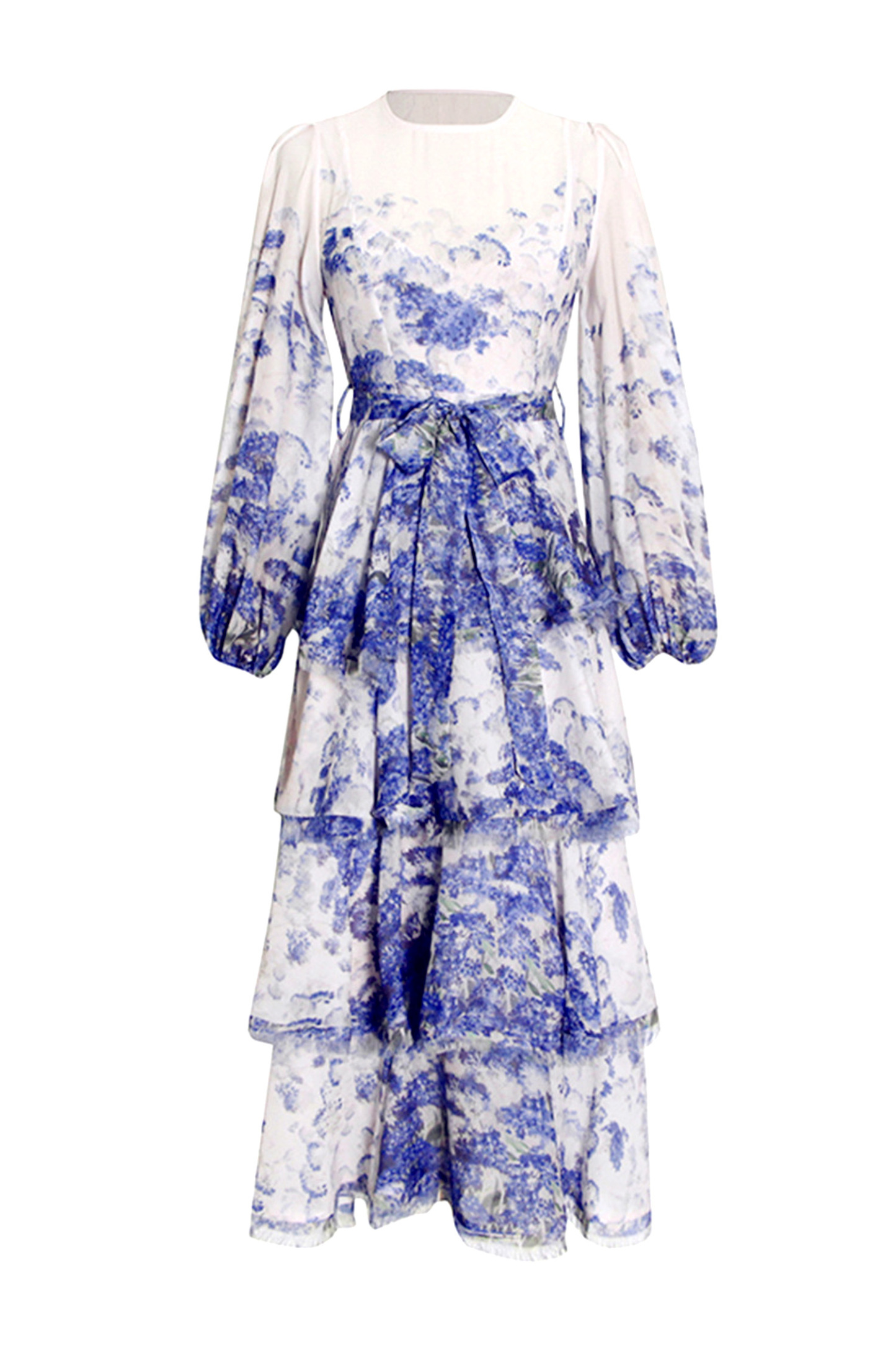 Hobbes Blue Tiered Long Sleeve Dress