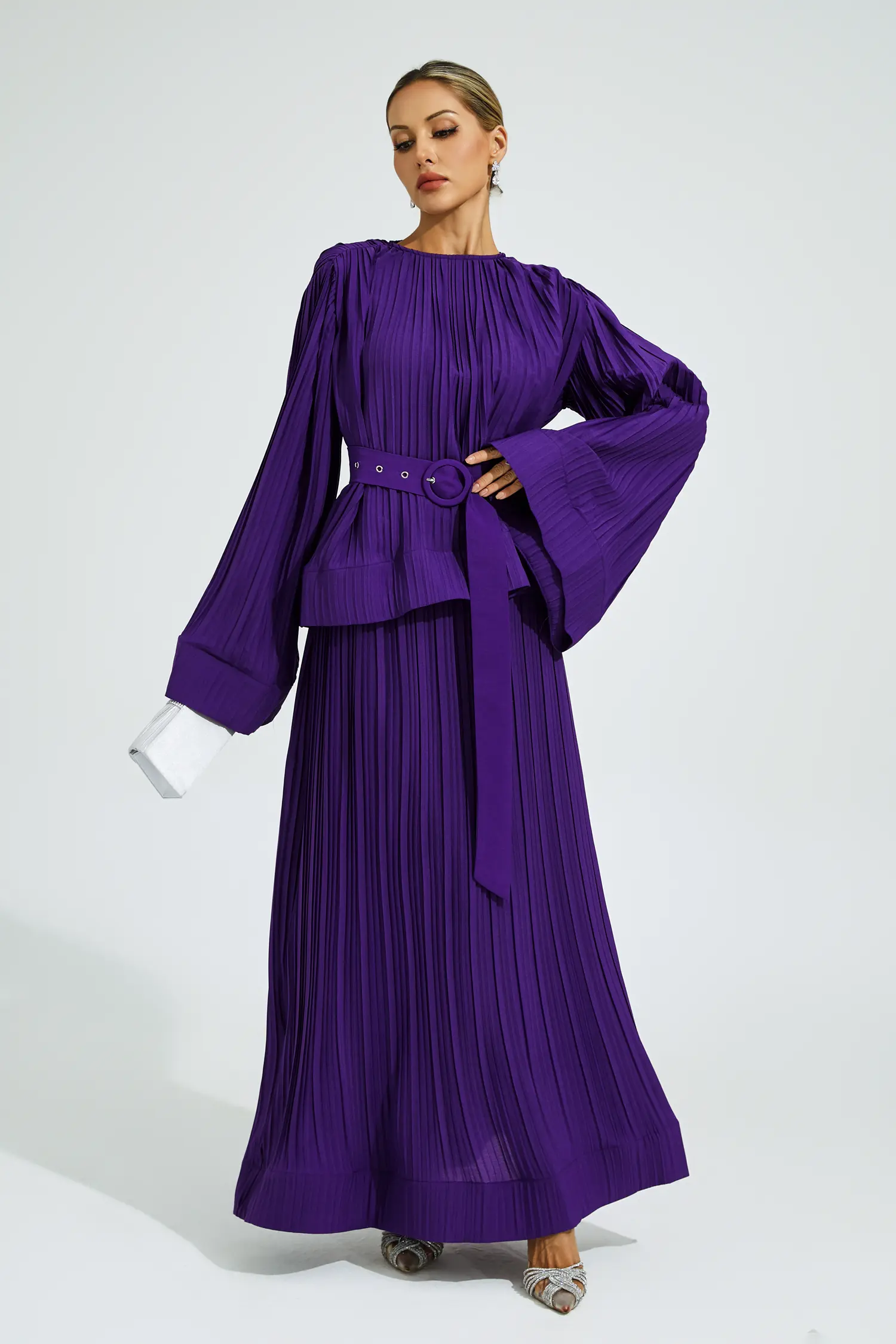 Eugen Purple Belted Ruffle Set