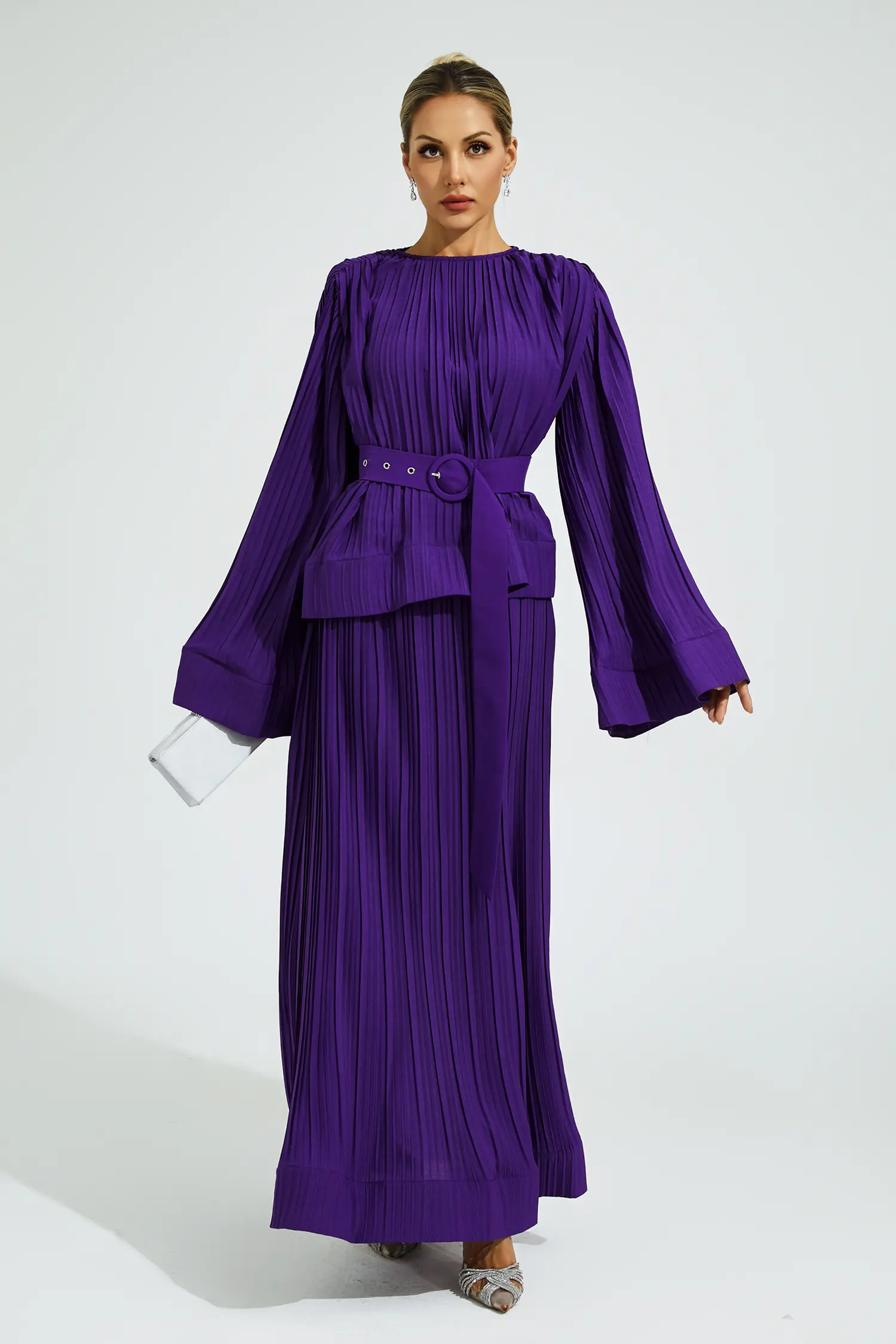 Eugen Purple Belted Ruffle Set