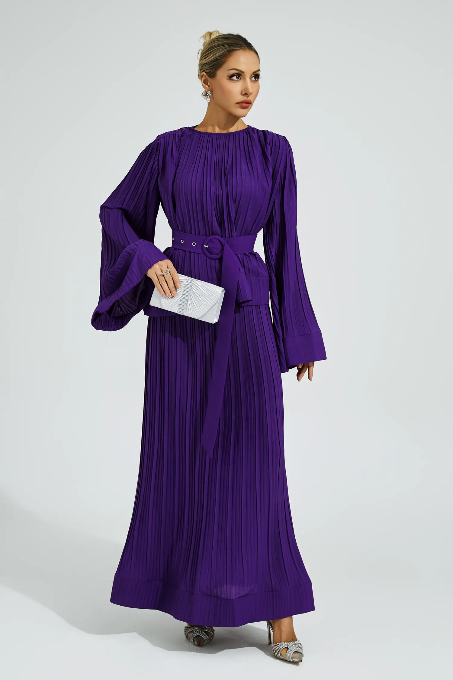 Eugen Purple Belted Ruffle Set