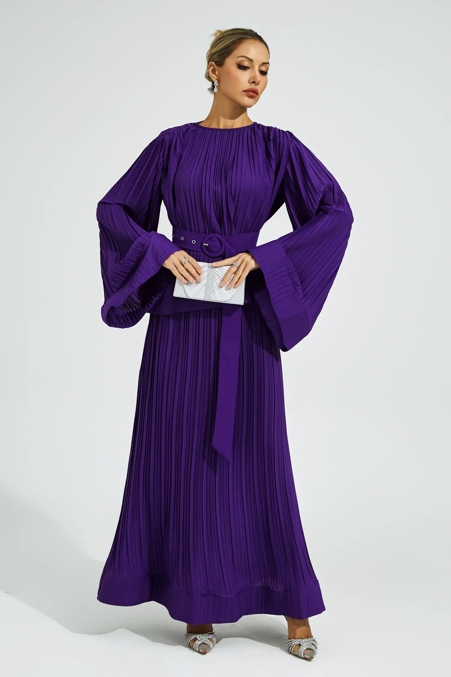 Eugen Purple Belted Ruffle Set