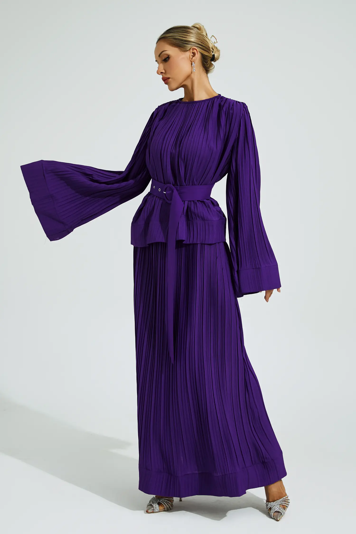 Eugen Purple Belted Ruffle Set