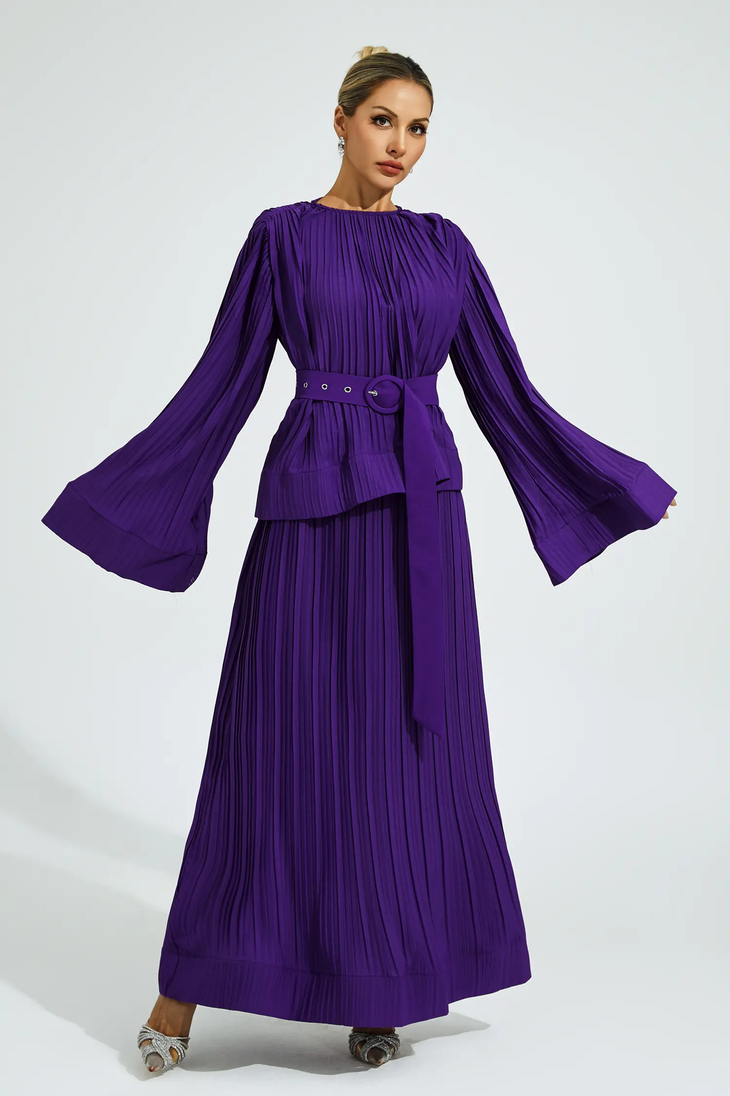 Eugen Purple Belted Ruffle Set