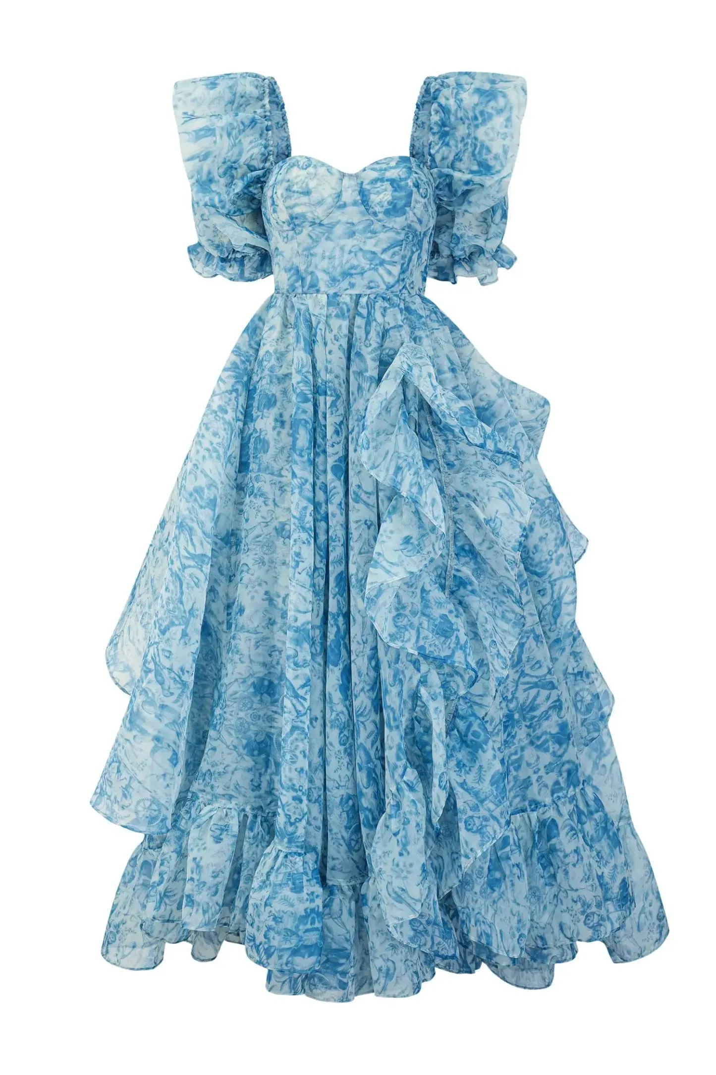 Wallace Blue Slit Puff Sleeves Maxi Dress