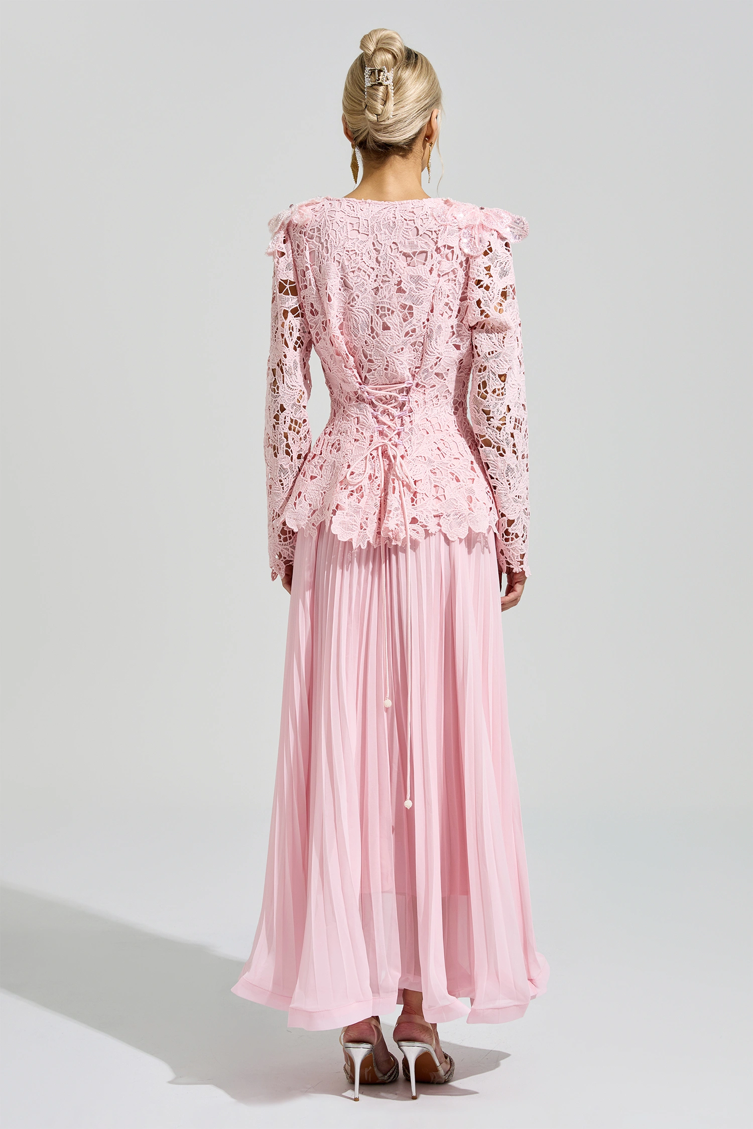 Glass Pink Lace Two Piece Dress