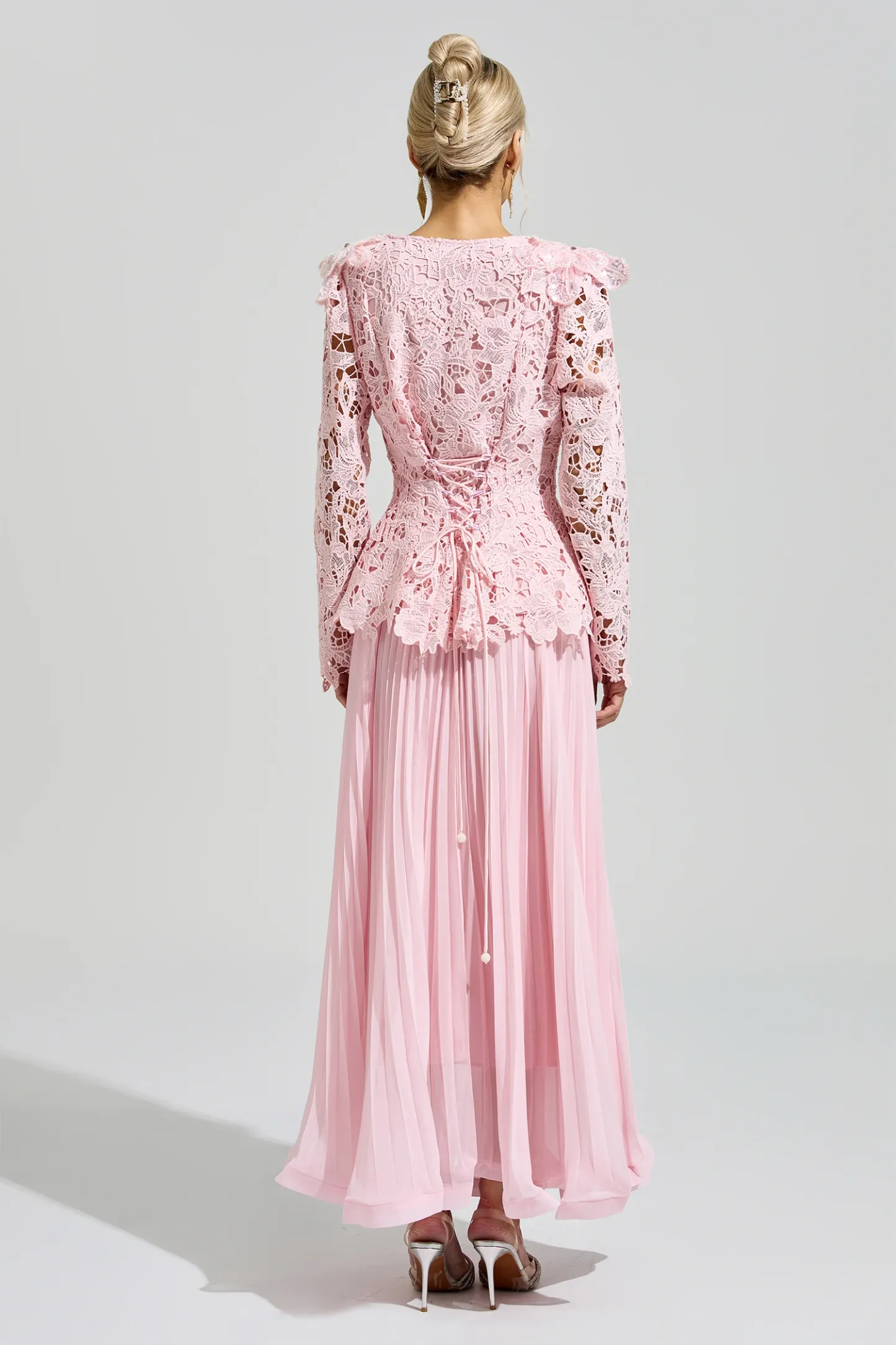 Glass Pink Lace Two Piece Dress