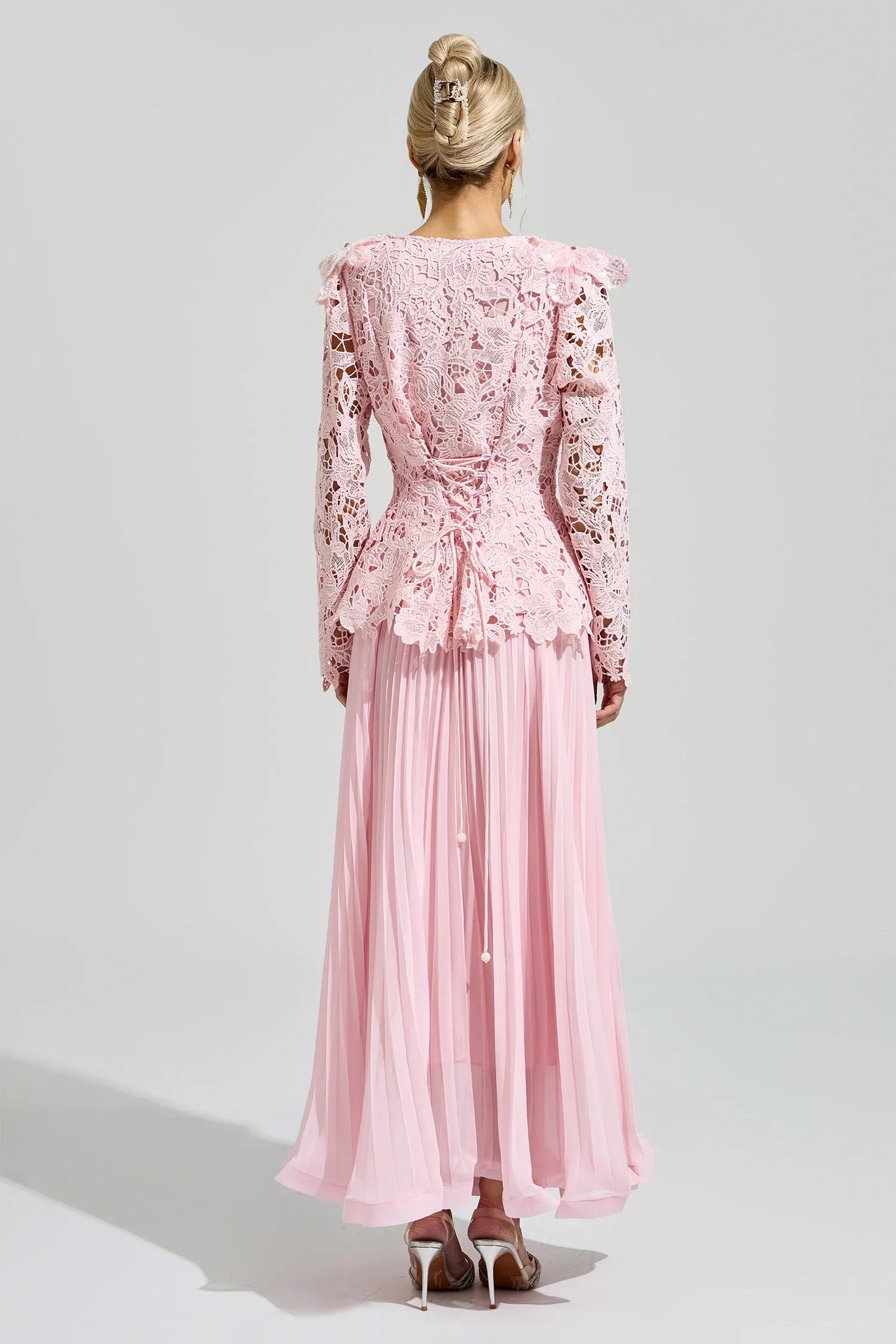 Glass Pink Lace Two Piece Dress