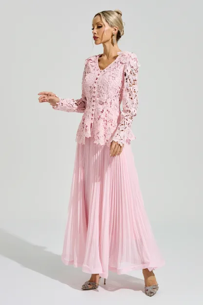 Glass Pink Lace Two Piece Dress