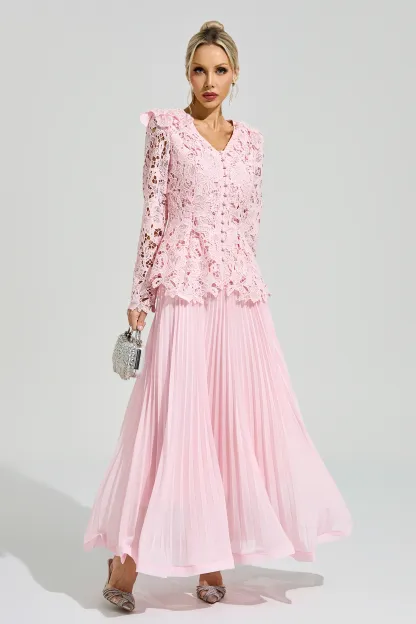 Glass Pink Lace Two Piece Dress