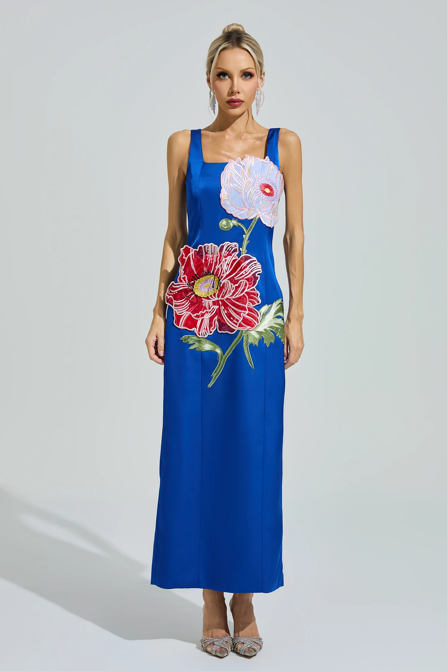Esposito Blue Floral Embroidered Maxi Dress
