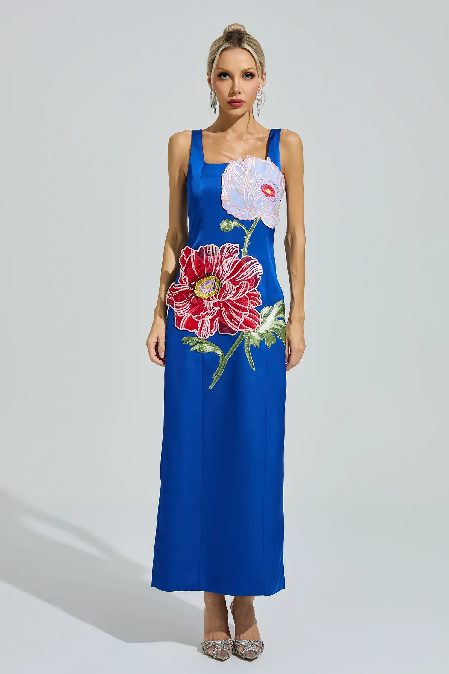 Esposito Blue Floral Embroidered Maxi Dress