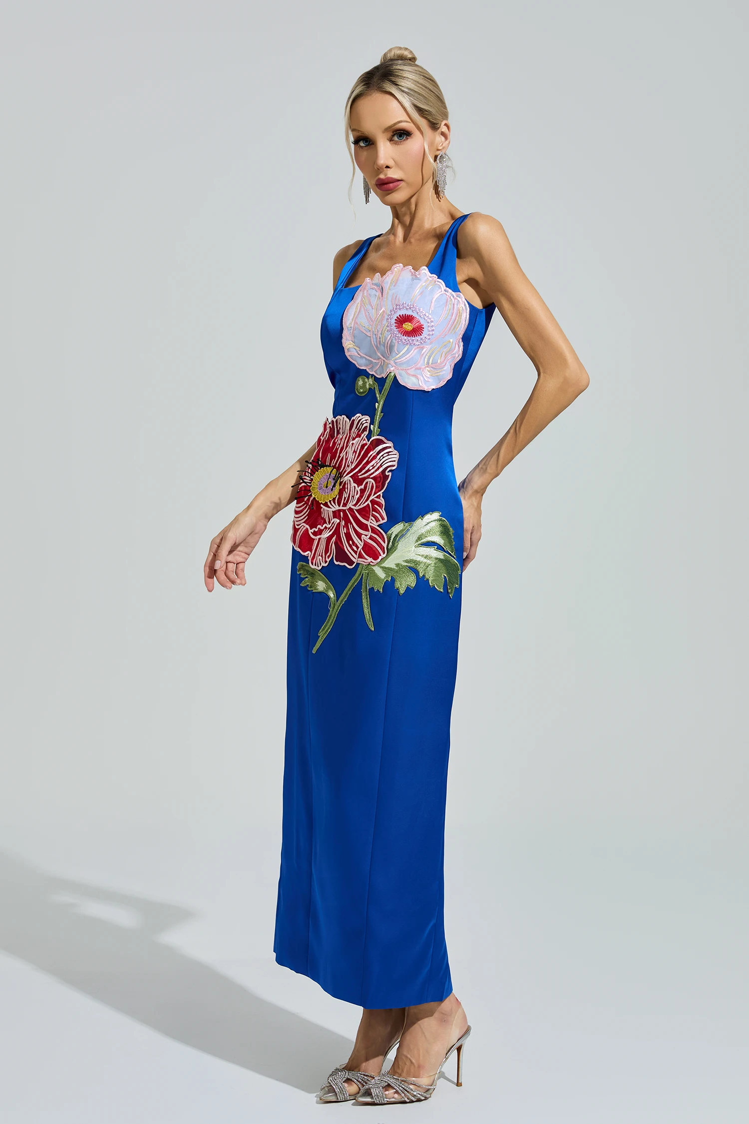 Esposito Blue Floral Embroidered Maxi Dress