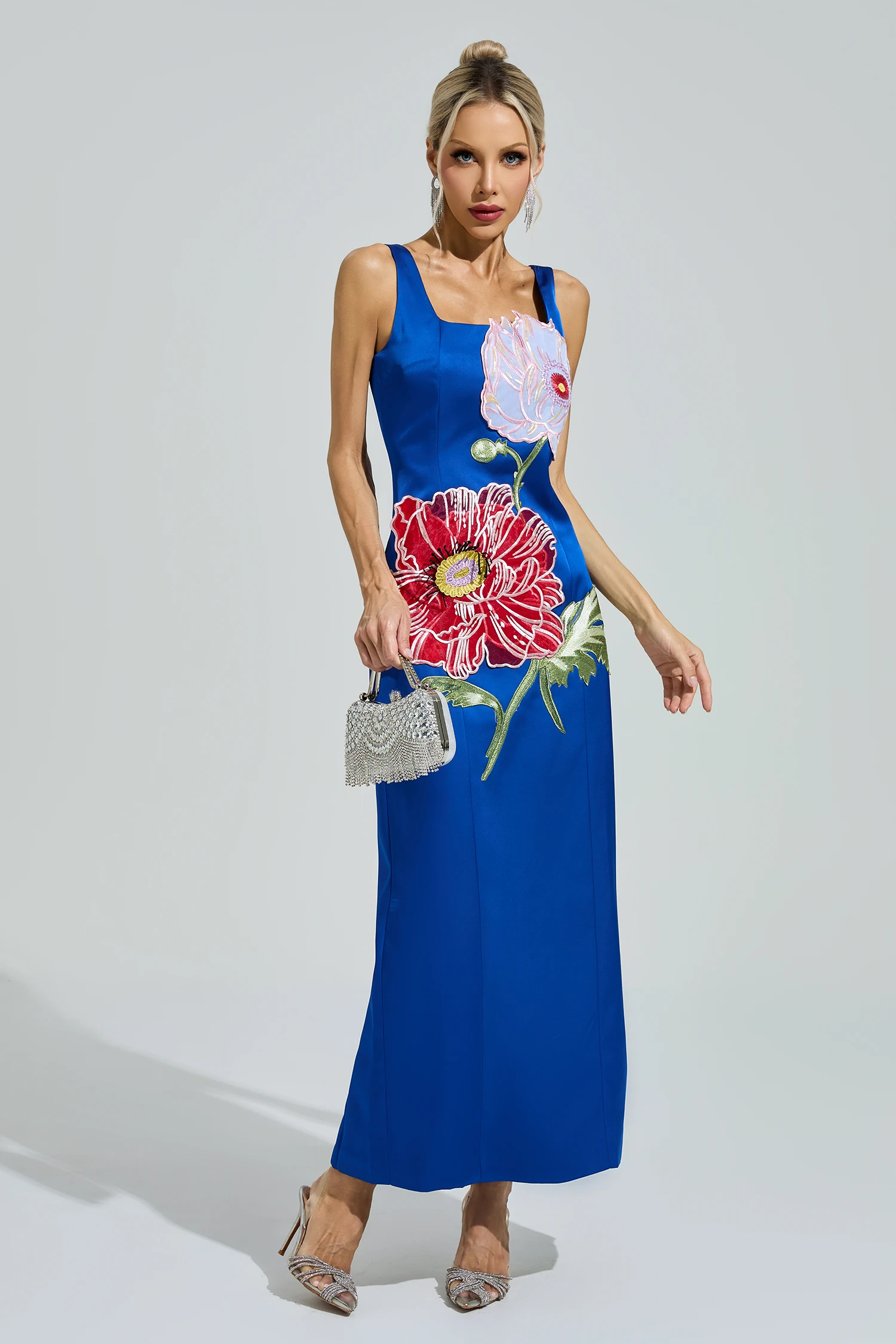 Esposito Blue Floral Embroidered Maxi Dress