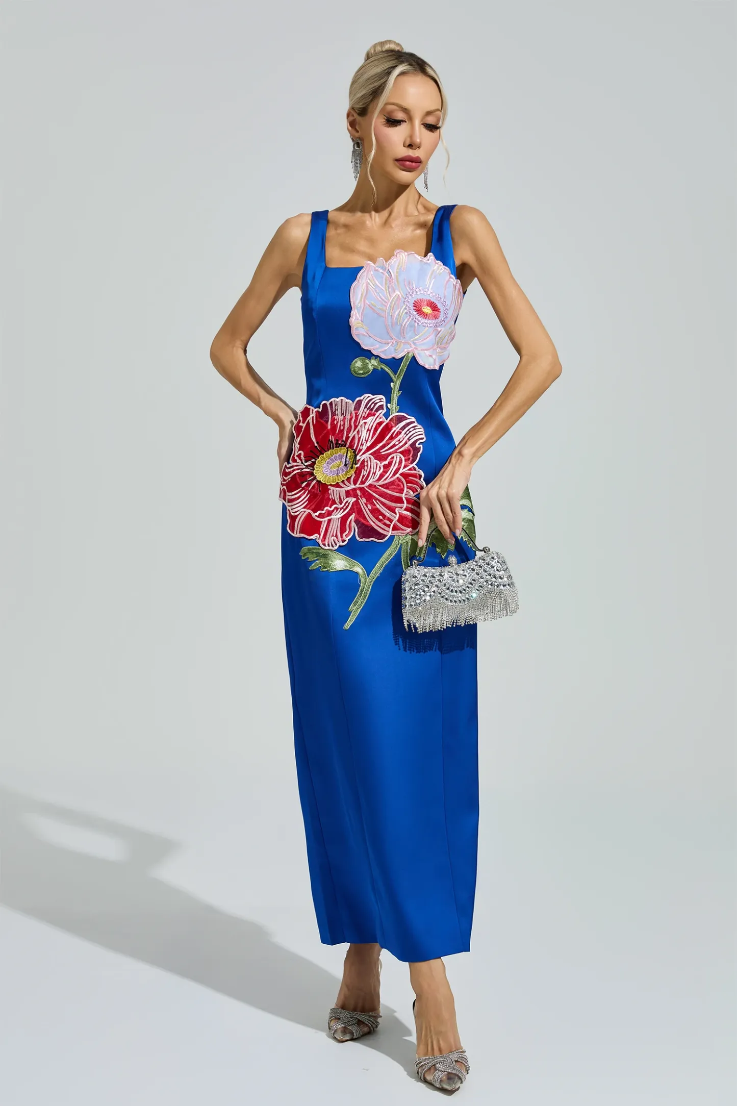 Esposito Blue Floral Embroidered Maxi Dress