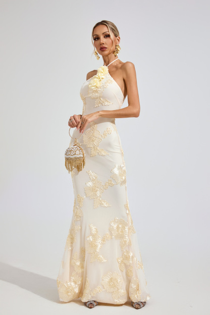 Larson Raw White STRAPLESS Maxi Dress