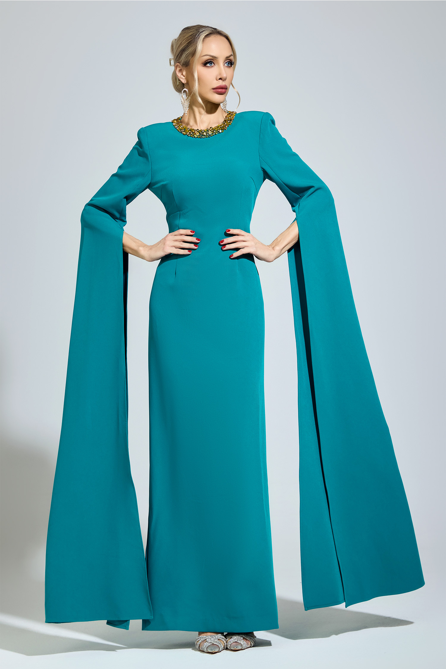 Bronte Green Dragging Sleeve Maxi Dress
