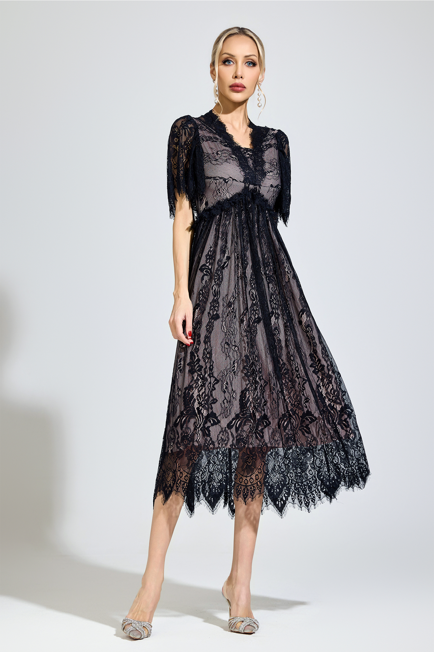 Spinoza Black Lace V-Neck Dress