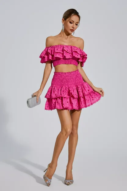 Janet Pink Floral Ruffle Off-Shoulder Set