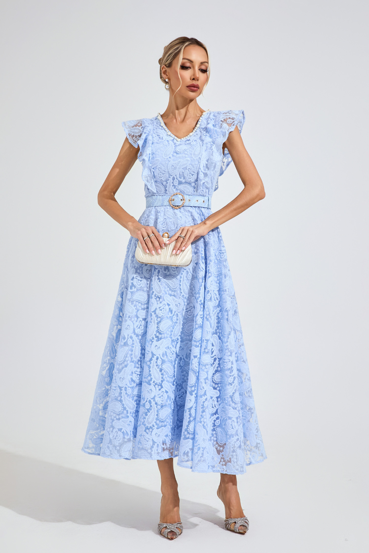 Greene Sapphire Blue Wrap Midi Dress