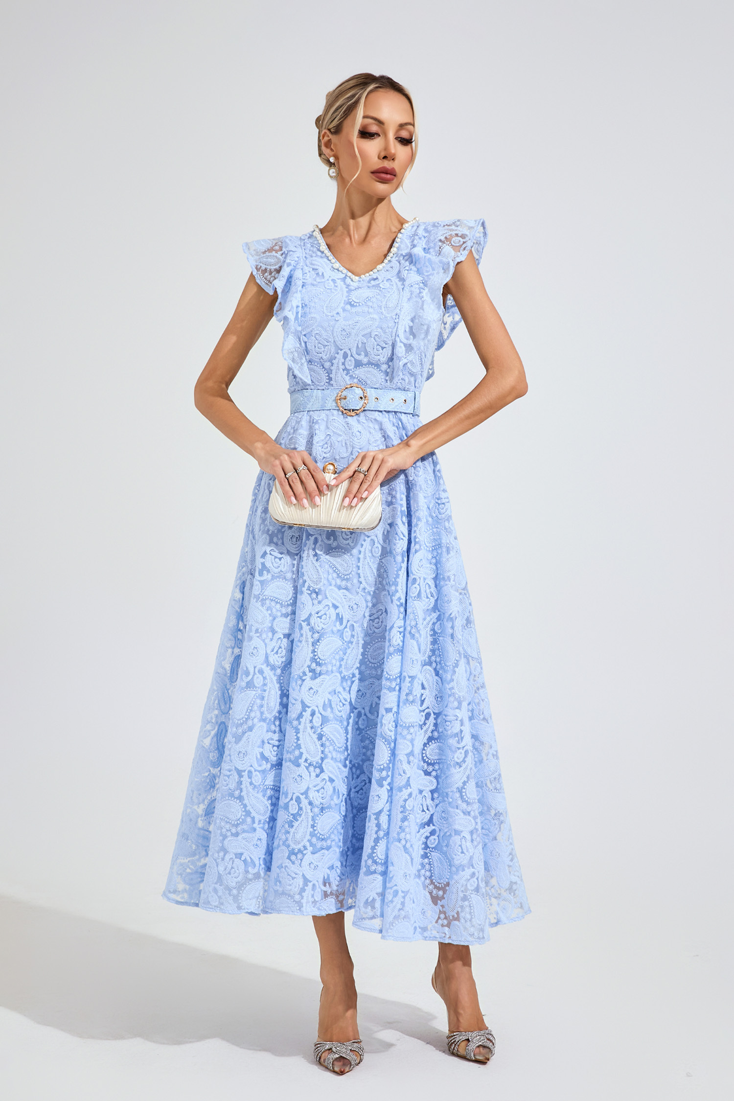 Greene Sapphire Blue Wrap Midi Dress