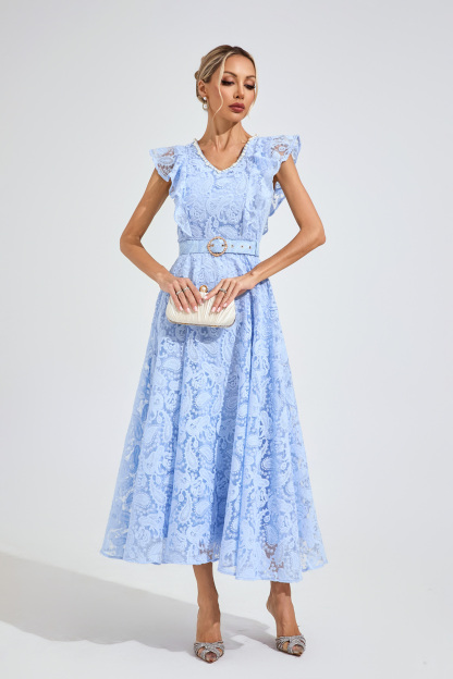 Greene Sapphire Blue Wrap Midi Dress