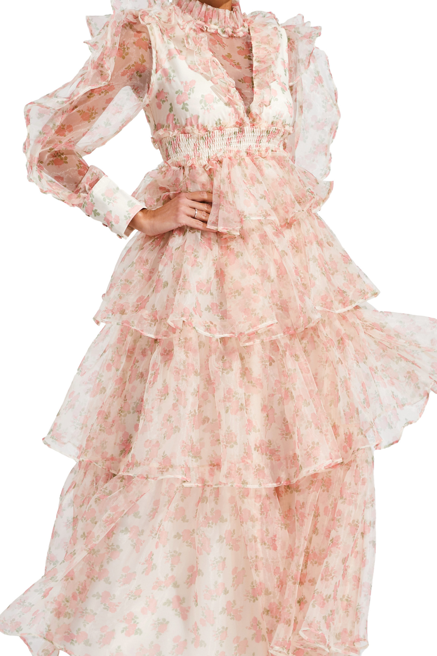 Romeo Apricot Floral Mesh Dress