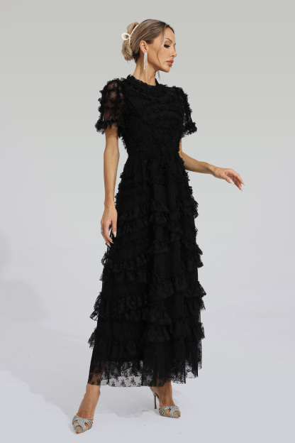 Malan Black Floral Midi Dress