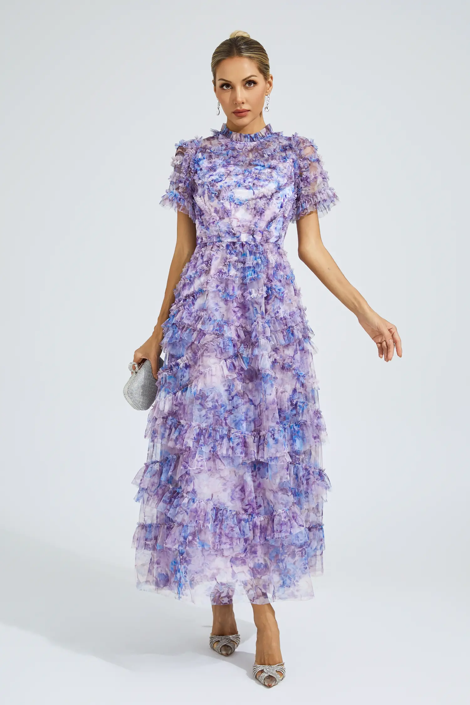 Malan Purple Floral Midi Dress