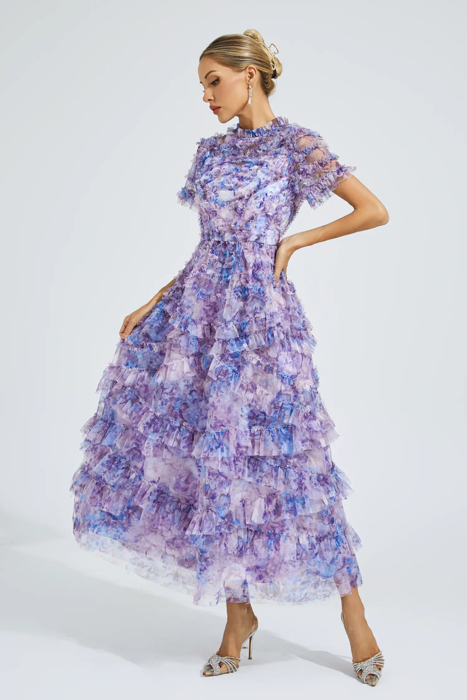Malan Purple Floral Midi Dress