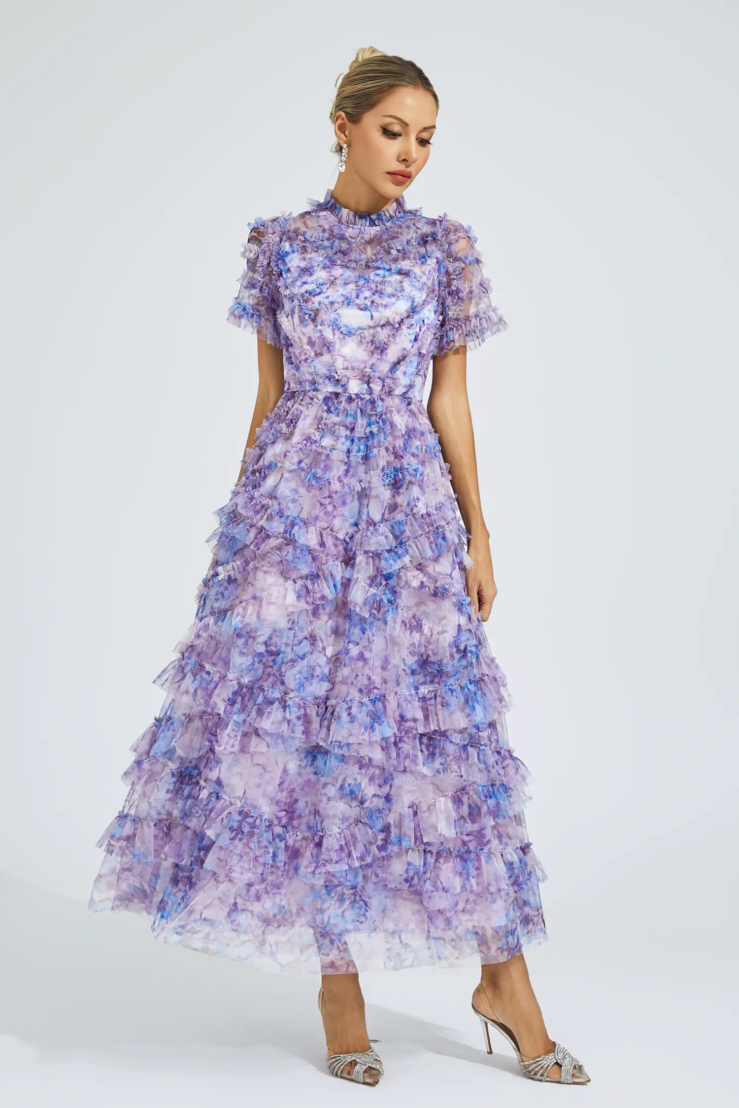 Malan Purple Floral Midi Dress