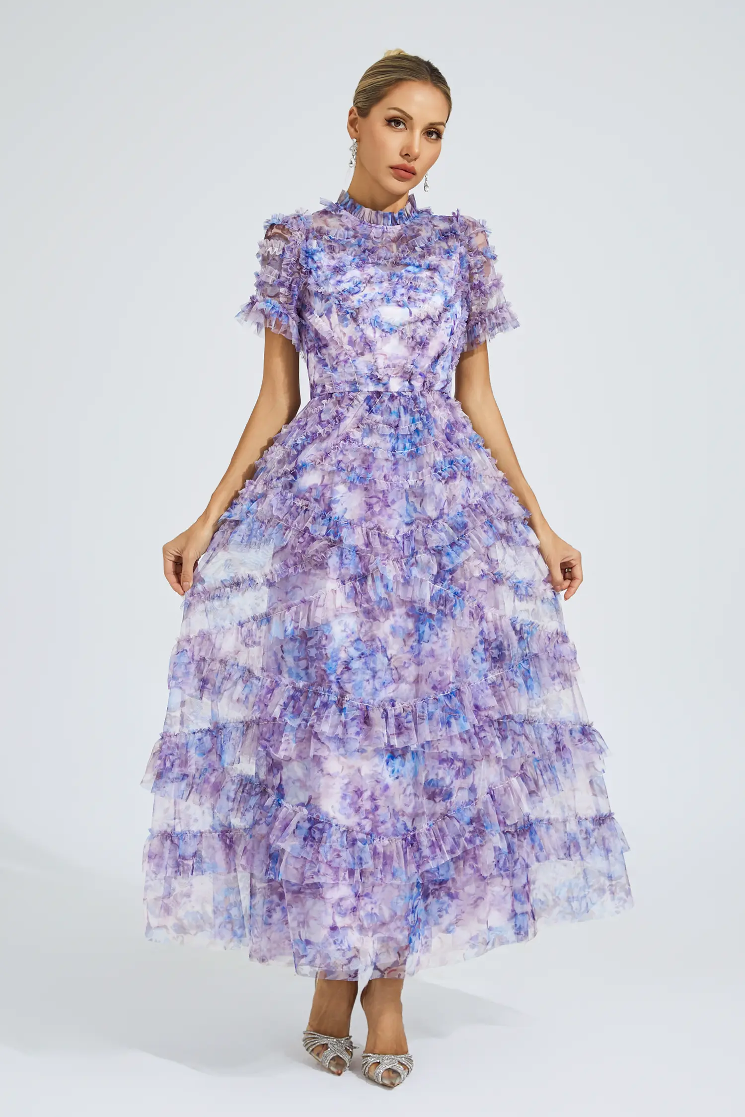 Malan Purple Floral Midi Dress