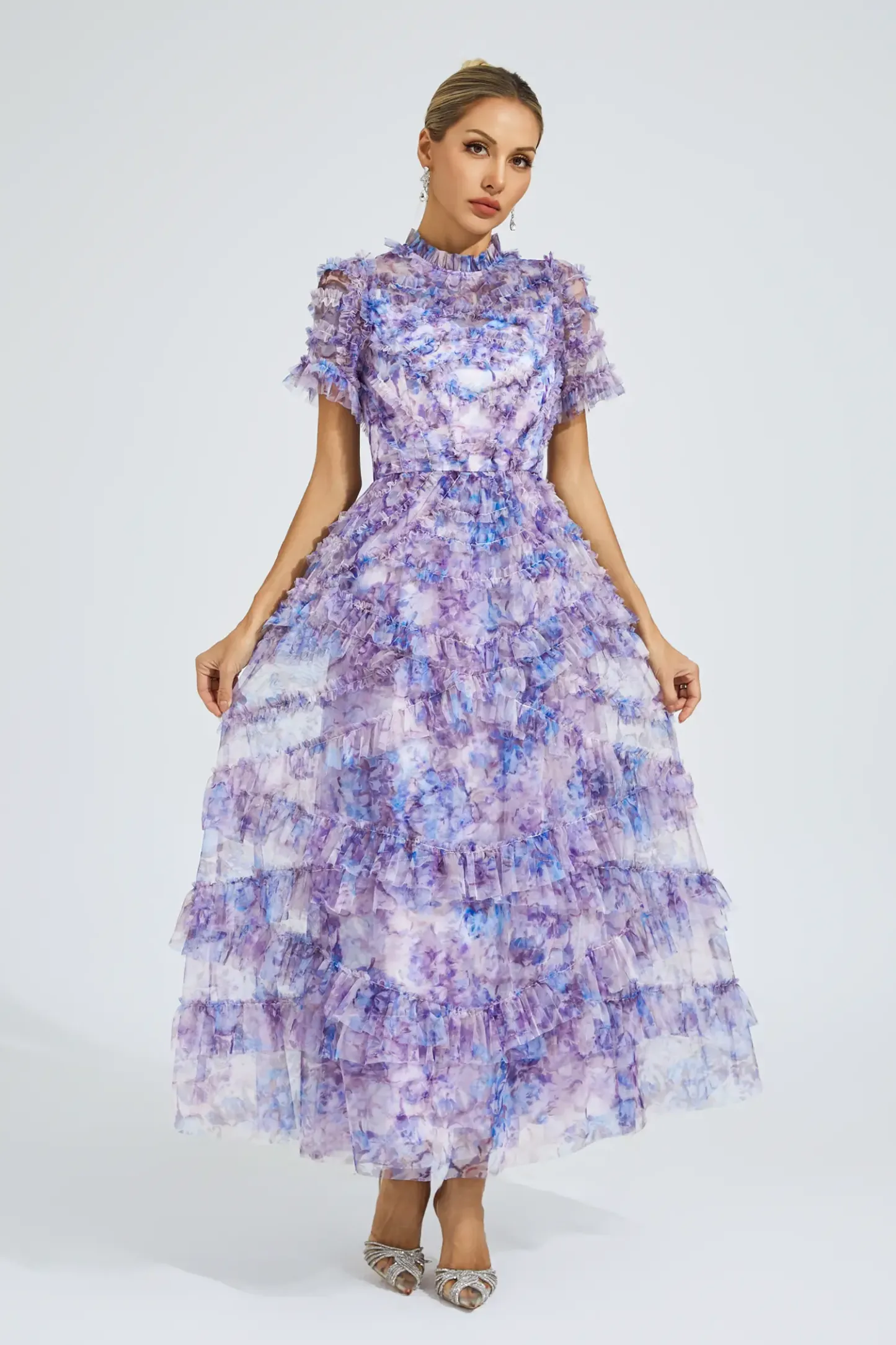 Malan Purple Floral Midi Dress