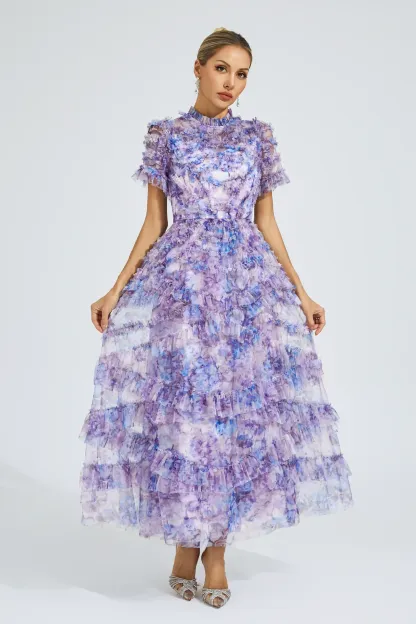 Malan Purple Floral Midi Dress